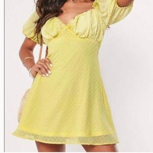 MISGUIDED PETITE SIZE US 4 Milkmaid skater dress Debby lemon
